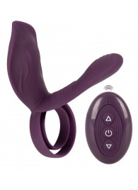 Фиолетовая насадка на член с клиторальным отростком и пультом ДУ RC Couple’s Vibrator 2 - Orion - в Архангельске купить с доставкой