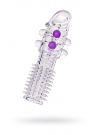 Гелевая прозрачная насадка с шариками и шипами - 14 см. - Toyfa Basic - в Архангельске купить с доставкой