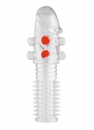 Гелевая прозрачная насадка с шариками и шипами - 14 см. - Toyfa Basic - в Архангельске купить с доставкой