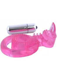 Розовая вибронасадка со стимулятор клитора   Язычок - Toyfa Basic - в Архангельске купить с доставкой
