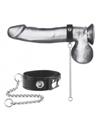 Утяжка на пенис с поводком Snap Cock Ring With 12  Leash - BlueLine - купить с доставкой в Архангельске