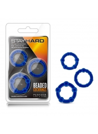 Набор из 3 синих эрекционных колец Stay Hard Beaded Cockrings - Blush Novelties - в Архангельске купить с доставкой