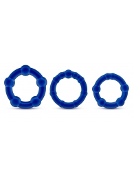 Набор из 3 синих эрекционных колец Stay Hard Beaded Cockrings - Blush Novelties - в Архангельске купить с доставкой