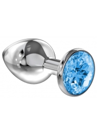 Большая серебристая анальная пробка Diamond Light blue Sparkle Large с голубым кристаллом - 8 см. - Lola Games - купить с доставкой в Архангельске