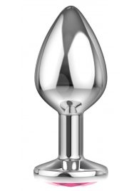 Большая серебристая анальная пробка Diamond Pink Sparkle Large с розовым кристаллом - 8 см. - Lola Games - купить с доставкой в Архангельске