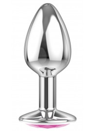 Малая серебристая анальная пробка Diamond Pink Sparkle Small с розовым кристаллом - 7 см. - Lola Games - купить с доставкой в Архангельске