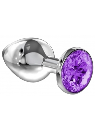 Большая серебристая анальная пробка Diamond Purple Sparkle Large с фиолетовым кристаллом - 8 см. - Lola Games - купить с доставкой в Архангельске