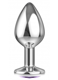 Малая серебристая анальная пробка Diamond Purple Sparkle Small с фиолетовым кристаллом - 7 см. - Lola Games - купить с доставкой в Архангельске