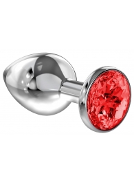 Большая серебристая анальная пробка Diamond Red Sparkle Large с красным кристаллом - 8 см. - Lola Games - купить с доставкой в Архангельске