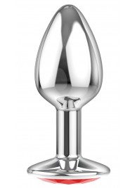 Малая серебристая анальная пробка Diamond Red Sparkle Small с красным кристаллом - 7 см. - Lola Games - купить с доставкой в Архангельске