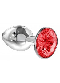 Малая серебристая анальная пробка Diamond Red Sparkle Small с красным кристаллом - 7 см. - Lola Games - купить с доставкой в Архангельске