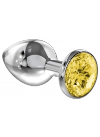 Большая серебристая анальная пробка Diamond Yellow Sparkle Large с жёлтым кристаллом - 8 см. - Lola Games - купить с доставкой в Архангельске