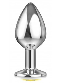 Малая серебристая анальная пробка Diamond Yellow Sparkle Small с жёлтым кристаллом - 7 см. - Lola Games - купить с доставкой в Архангельске