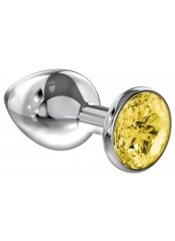 Малая серебристая анальная пробка Diamond Yellow Sparkle Small с жёлтым кристаллом - 7 см. - Lola Games - купить с доставкой в Архангельске