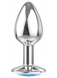 Малая серебристая анальная пробка Diamond Light blue Sparkle Small с голубым кристаллом - 7 см. - Lola Games - купить с доставкой в Архангельске