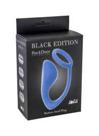 Синее эрекционное кольцо с анальной пробкой Button Anal Plug - Lola Games - в Архангельске купить с доставкой