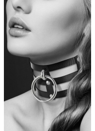 Чёрный тройной чокер с большим кольцом - Bijoux Pour Toi - купить с доставкой в Архангельске