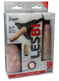 Телесный поясной страпон LESBI с вагинальной пробкой - 17 см. - LOVETOY (А-Полимер) - купить с доставкой в Архангельске