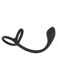 Эрекционное кольцо с утяжкой на мошонку и анальным плаг Black Velvets - Orion - в Архангельске купить с доставкой