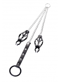 Черно-серебристые зажимы для сосков с кольцом для пениса TOYFA Metal - ToyFa - купить с доставкой в Архангельске