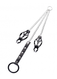 Черно-серебристые зажимы для сосков с кольцом для пениса TOYFA Metal - ToyFa - купить с доставкой в Архангельске