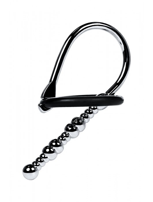 Серебристый уретральный плаг-бусины TOYFA Metal с мягким фиксириющим кольцом - ToyFa - купить с доставкой в Архангельске