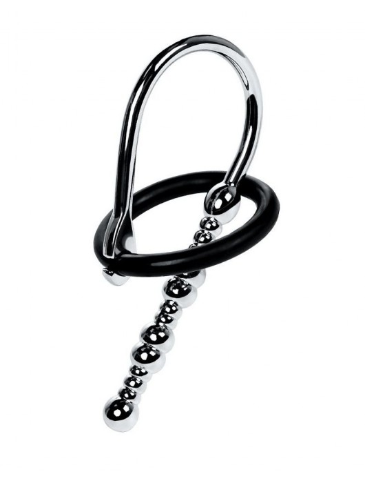 Серебристый уретральный плаг-бусины TOYFA Metal с мягким фиксириющим кольцом - ToyFa - купить с доставкой в Архангельске