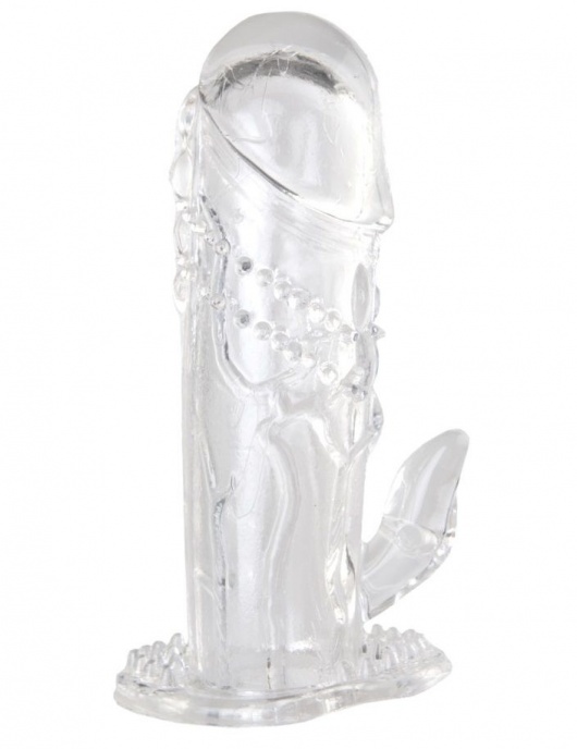 Прозрачная гелевая насадка с клиторальным отростком - 13 см. - Toyfa Basic - в Архангельске купить с доставкой