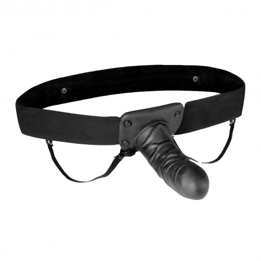 Чёрный полый страпон с вибрацией Unisex Vibrating Hollow Strap-On - 14 см. - Lux Fetish - купить с доставкой в Архангельске