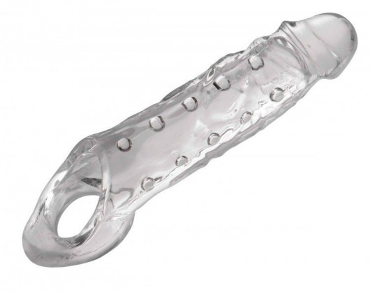 Прозразная закрытая насадка на пенис с поддержкой мошонки Clearly Ample Penis Enhancer - 22 см. - XR Brands - в Архангельске купить с доставкой