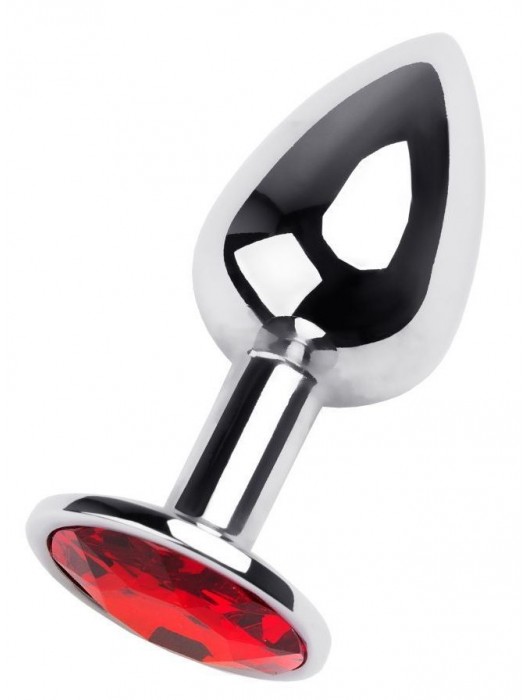 Маленькая коническая серебристая анальная пробка с красным кристаллом - 7 см. - ToyFa - купить с доставкой в Архангельске