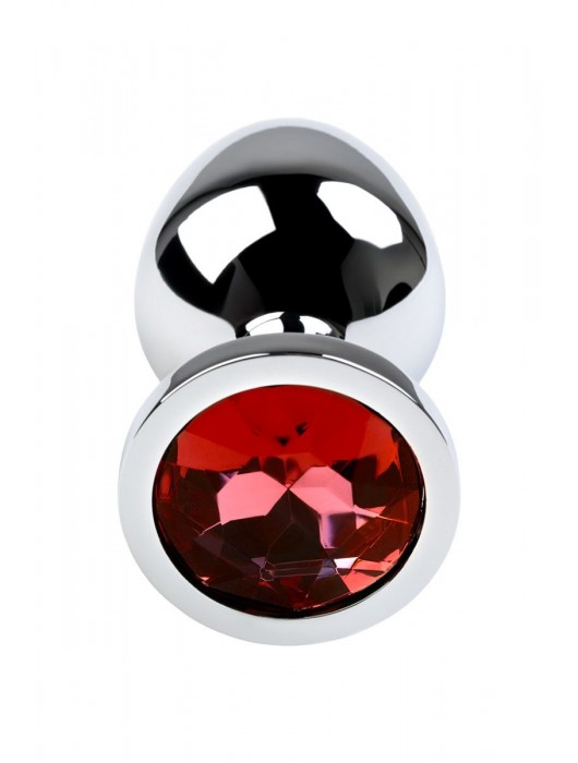 Серебристая коническая анальная пробка с красным кристаллом - 8 см. - ToyFa - купить с доставкой в Архангельске