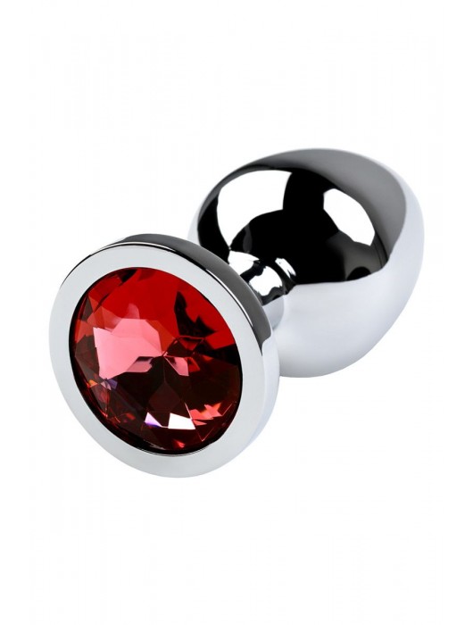 Серебристая коническая анальная пробка с красным кристаллом - 8 см. - ToyFa - купить с доставкой в Архангельске