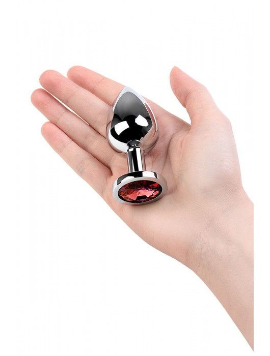 Серебристая коническая анальная пробка с красным кристаллом - 8 см. - ToyFa - купить с доставкой в Архангельске