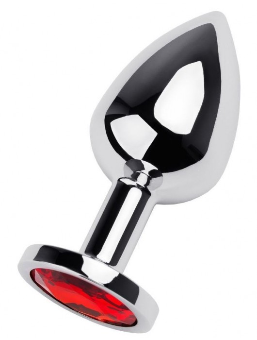 Серебристая коническая анальная пробка с красным кристаллом - 8 см. - ToyFa - купить с доставкой в Архангельске