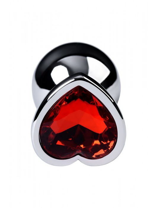 Серебристая коническая анальная пробка с красным кристаллом-сердечком - 7 см. - ToyFa - купить с доставкой в Архангельске