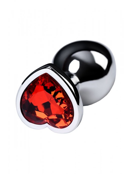 Серебристая коническая анальная пробка с красным кристаллом-сердечком - 7 см. - ToyFa - купить с доставкой в Архангельске