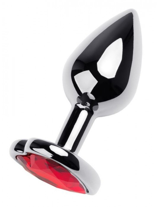 Серебристая коническая анальная пробка с красным кристаллом-сердечком - 7 см. - ToyFa - купить с доставкой в Архангельске