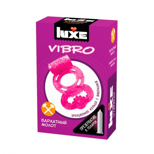 Розовое эрекционное виброкольцо Luxe VIBRO  Бархатный молот  + презерватив - Luxe - в Архангельске купить с доставкой