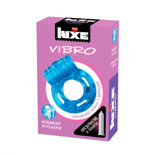 Голубое эрекционное виброкольцо Luxe VIBRO  Кошмар русалки  + презерватив - Luxe - в Архангельске купить с доставкой