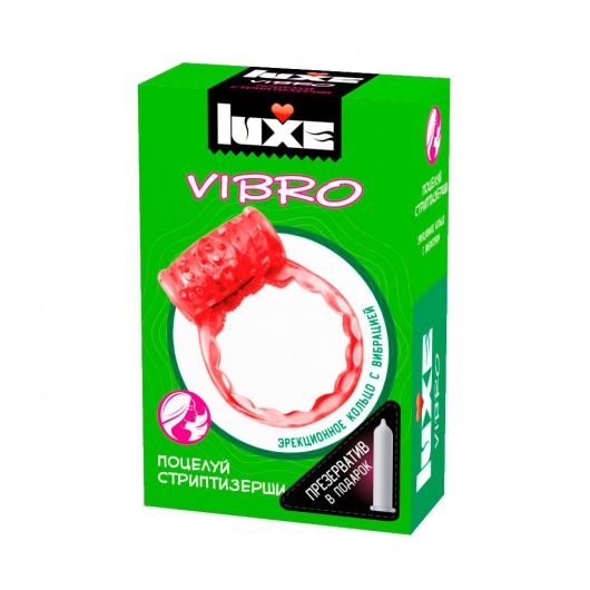 Розовое эрекционное виброкольцо Luxe VIBRO  Поцелуй стриптизёрши  + презерватив - Luxe - в Архангельске купить с доставкой