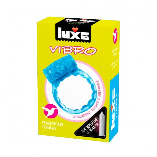 Голубое эрекционное виброкольцо Luxe VIBRO  Райская птица  + презерватив - Luxe - в Архангельске купить с доставкой