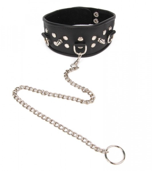 Черный ошейник с шипами и металлическим поводком-цепочкой - Notabu - купить с доставкой в Архангельске