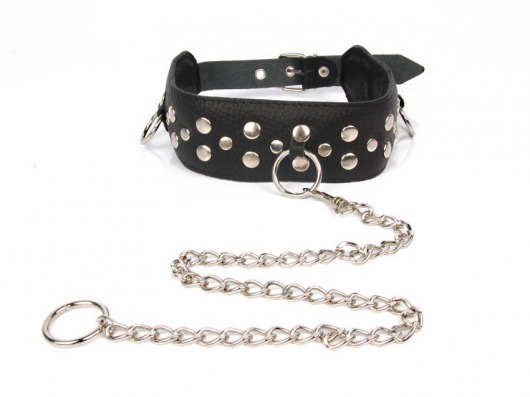 Черный ошейник с заклепками с металлическим поводком-цепочкой - Notabu - купить с доставкой в Архангельске