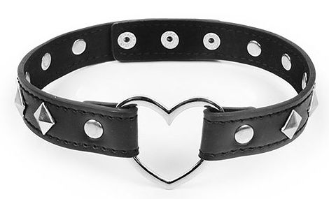 Черный ошейник с серебристыми ромбиками и сердечком - Notabu - купить с доставкой в Архангельске