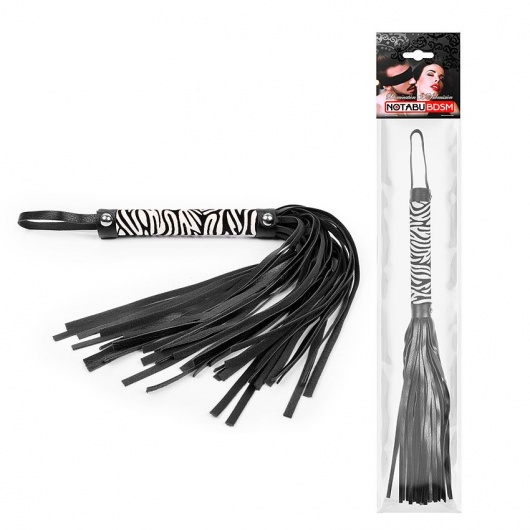 Черная многохвостовая плеть с круглой ручкой-зеброй - 39 см. - Notabu - купить с доставкой в Архангельске