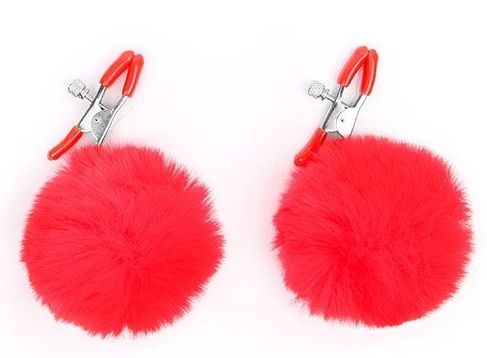 Зажимы для сосков с красным пушком - Notabu - купить с доставкой в Архангельске