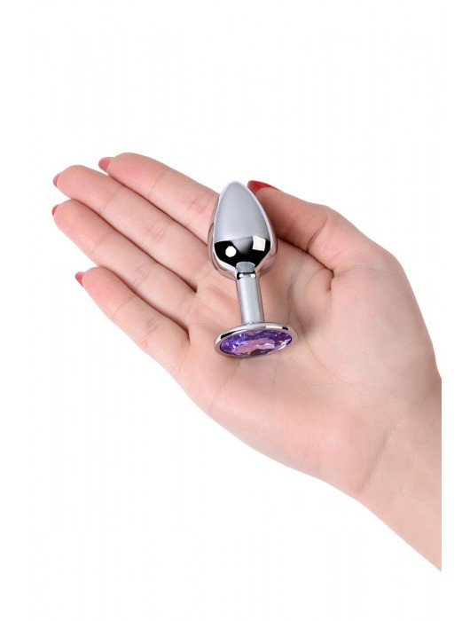 Серебристая конусовидная анальная пробка с фиолетовым кристаллом - 7 см. - ToyFa - купить с доставкой в Архангельске