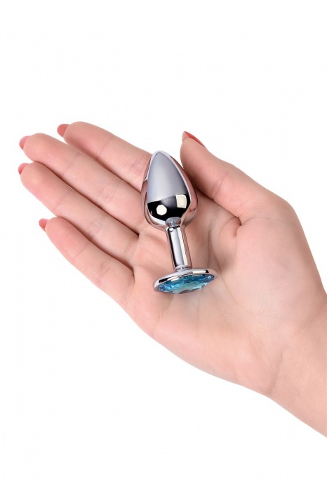 Серебристая конусовидная анальная пробка с голубым кристаллом - 7 см. - ToyFa - купить с доставкой в Архангельске