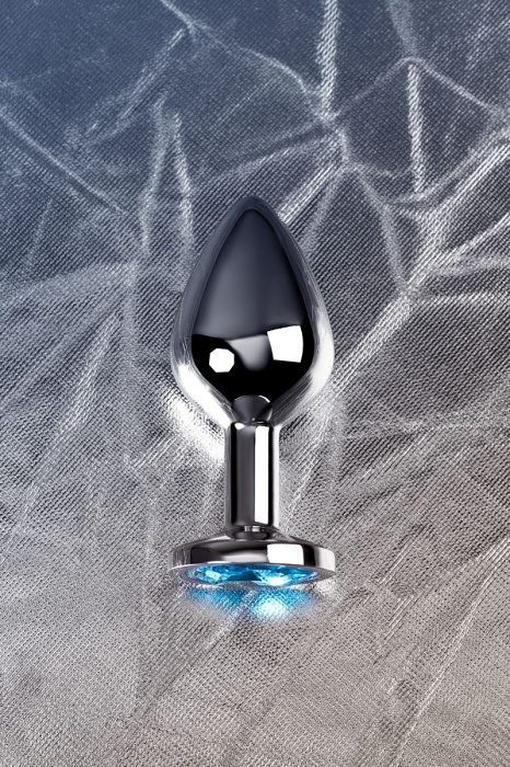 Серебристая конусовидная анальная пробка с голубым кристаллом - 8 см. - ToyFa - купить с доставкой в Архангельске